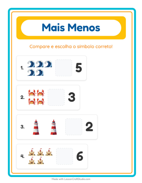 Pré-visualização da ficha de Mais Ou Menos com Praia para Educação infantil (creche, 3-5 anos)