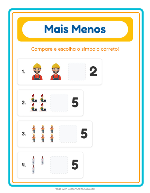 Pré-visualização da ficha de Mais Ou Menos com Profissões para Educação infantil (creche, 3-5 anos)