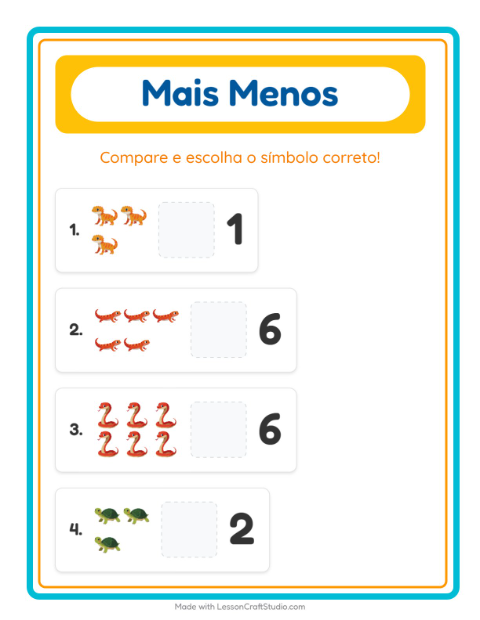 Pré-visualização da ficha de Mais Ou Menos com Répteis e anfíbios para Educação infantil (creche, 3-5 anos)