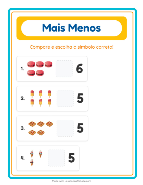 Pré-visualização da ficha de Mais Ou Menos com Sobremesas e doces para Educação infantil (creche, 3-5 anos)