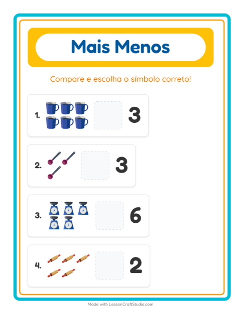 Pré-visualização da ficha de Mais Ou Menos com Utensílios de cozinha para Educação infantil (creche, 3-5 anos)