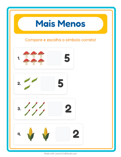 Pré-visualização da ficha de Mais Ou Menos com Vegetais para Educação infantil (creche, 3-5 anos)