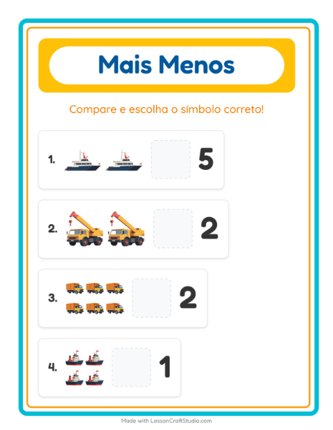 Pré-visualização da ficha de Mais Ou Menos com Veículos para Educação infantil (creche, 3-5 anos)