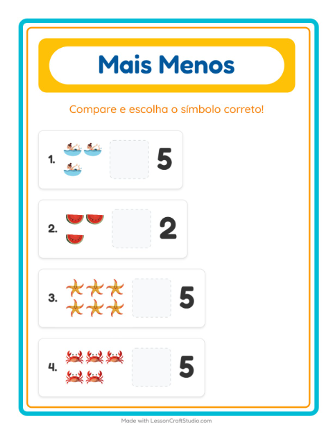 Pré-visualização da ficha de Mais Ou Menos com Verão para Educação infantil (creche, 3-5 anos)