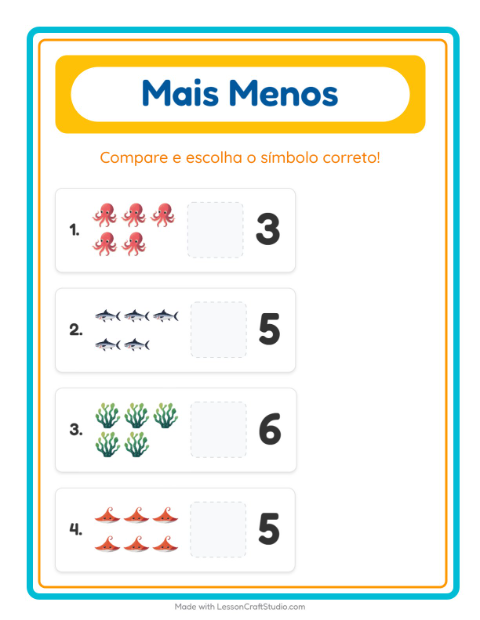 Pré-visualização da ficha de Mais Ou Menos com Vida marinha para Educação infantil (creche, 3-5 anos)