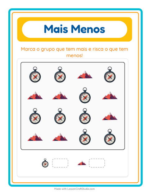 Pré-visualização da ficha de Mais Ou Menos com Acampamento para Educação infantil (creche, 3-5 anos)
