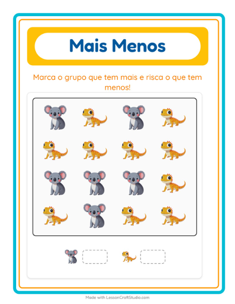 Pré-visualização da ficha de Mais Ou Menos com Animais para Educação infantil (creche, 3-5 anos)