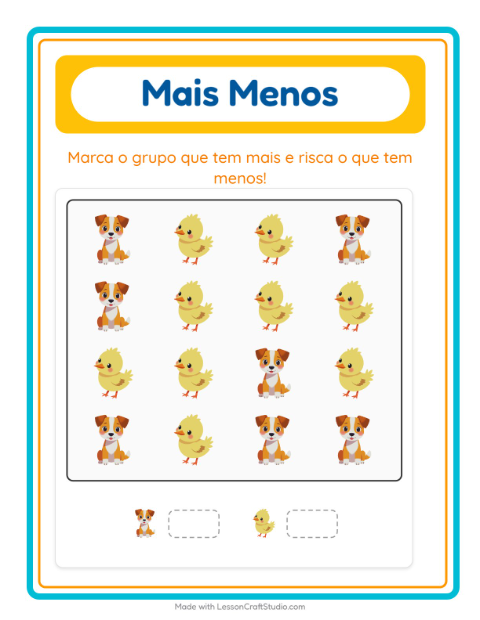 Pré-visualização da ficha de Mais Ou Menos com Animais da fazenda para Educação infantil (creche, 3-5 anos)