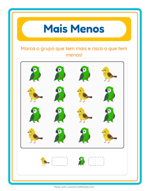 Pré-visualização da ficha de Mais Ou Menos com Animais de estimação para Educação infantil (creche, 3-5 anos)