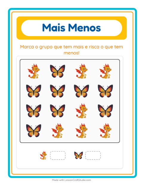Pré-visualização da ficha de Mais Ou Menos com Coisas que voam para Educação infantil (creche, 3-5 anos)