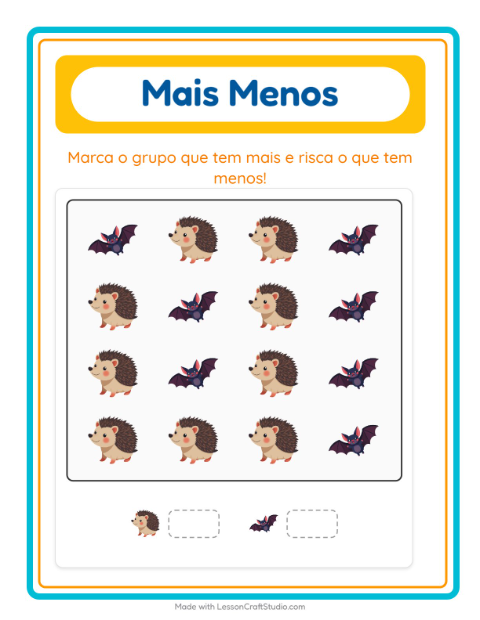 Pré-visualização da ficha de Mais Ou Menos com Criaturas da floresta para Educação infantil (creche, 3-5 anos)