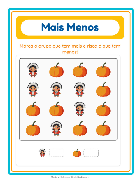 Pré-visualização da ficha de Mais Ou Menos com Dia de Ação de Graças para Educação infantil (creche, 3-5 anos)