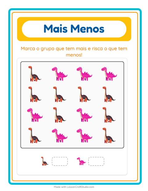 Pré-visualização da ficha de Mais Ou Menos com Dinossauros para Educação infantil (creche, 3-5 anos)