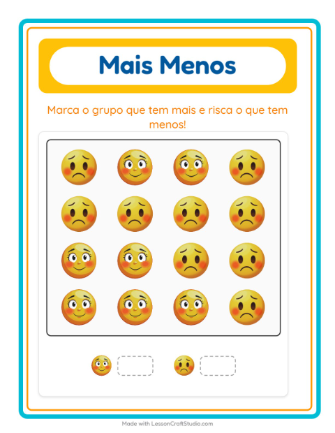 Pré-visualização da ficha de Mais Ou Menos com Emoções para Educação infantil (creche, 3-5 anos)