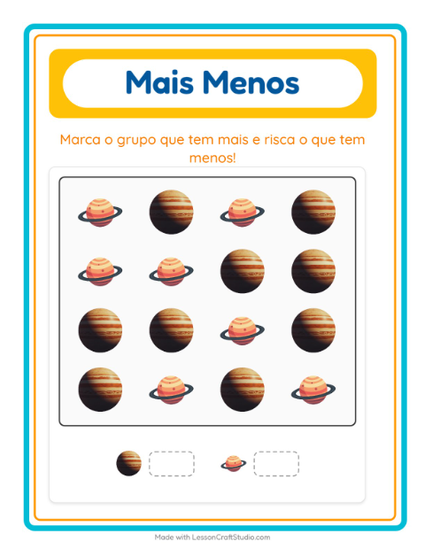 Pré-visualização da ficha de Mais Ou Menos com Espaço para Educação infantil (creche, 3-5 anos)
