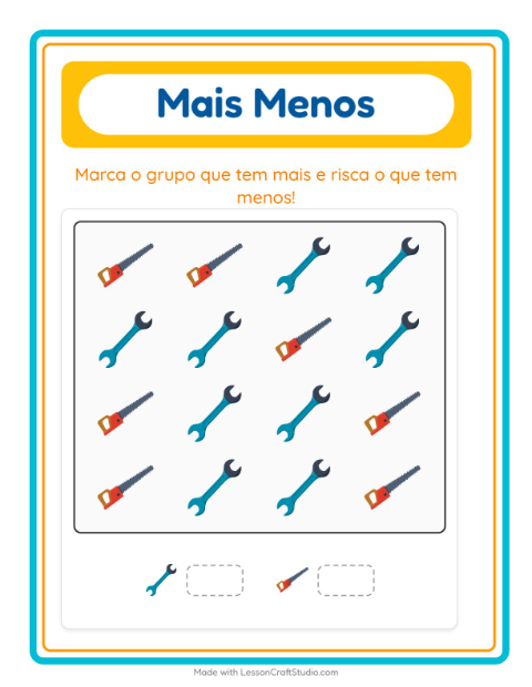 Pré-visualização da ficha de Mais Ou Menos com Ferramentas para Educação infantil (creche, 3-5 anos)