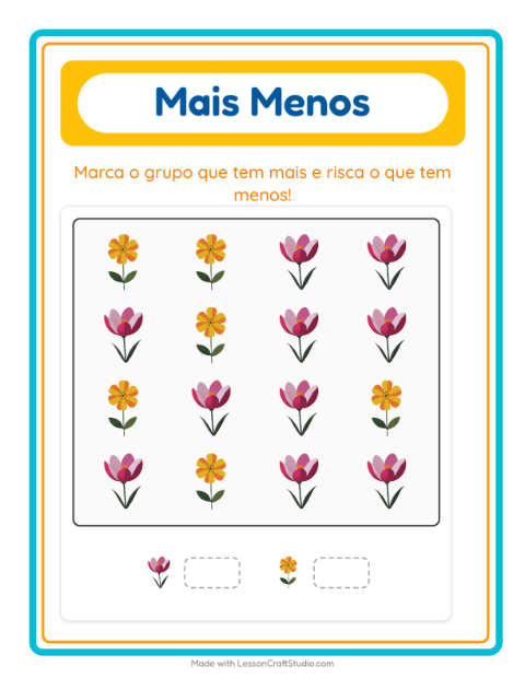 Pré-visualização da ficha de Mais Ou Menos com Flores para Educação infantil (creche, 3-5 anos)