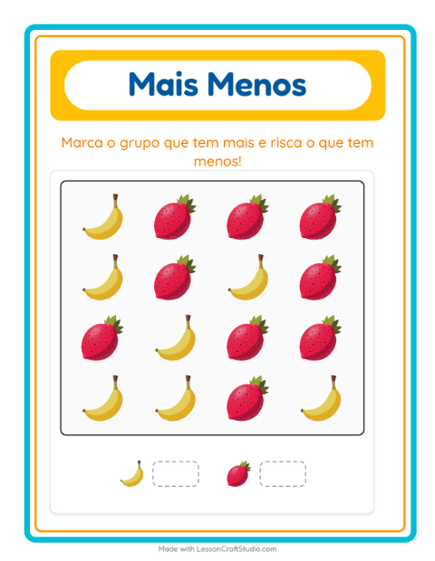 Pré-visualização da ficha de Mais Ou Menos com Frutas para Educação infantil (creche, 3-5 anos)