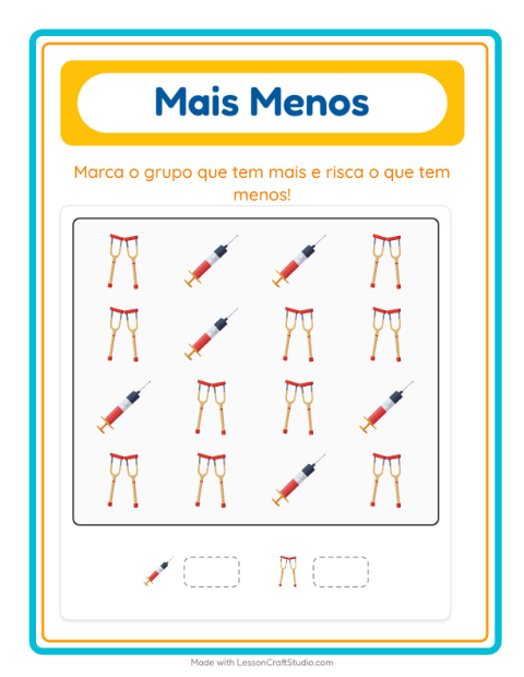 Pré-visualização da ficha de Mais Ou Menos com Hospital para Educação infantil (creche, 3-5 anos)