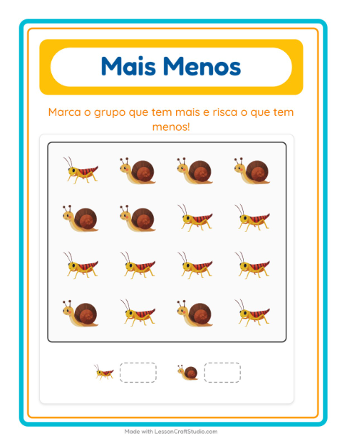 Pré-visualização da ficha de Mais Ou Menos com Insetos e bichos para Educação infantil (creche, 3-5 anos)