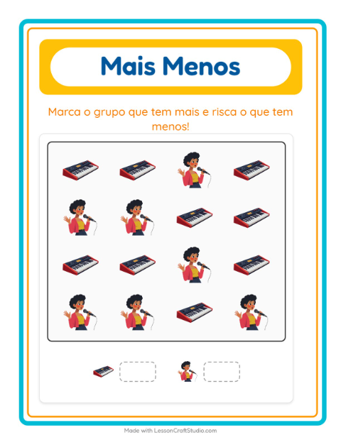 Pré-visualização da ficha de Mais Ou Menos com Música para Educação infantil (creche, 3-5 anos)