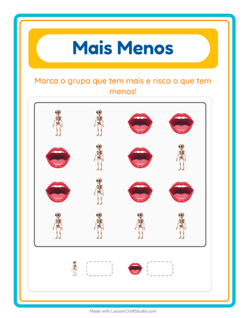 Pré-visualização da ficha de Mais Ou Menos com Partes do corpo para Educação infantil (creche, 3-5 anos)