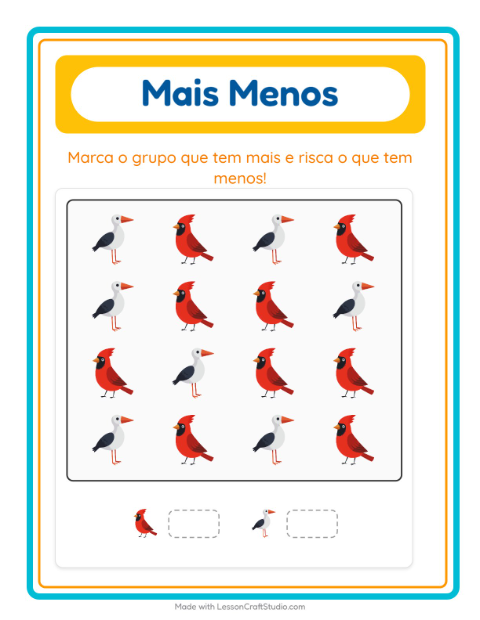 Pré-visualização da ficha de Mais Ou Menos com Pássaros 2 para Educação infantil (creche, 3-5 anos)