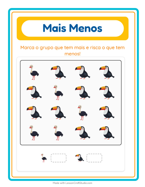 Pré-visualização da ficha de Mais Ou Menos com Pássaros para Educação infantil (creche, 3-5 anos)