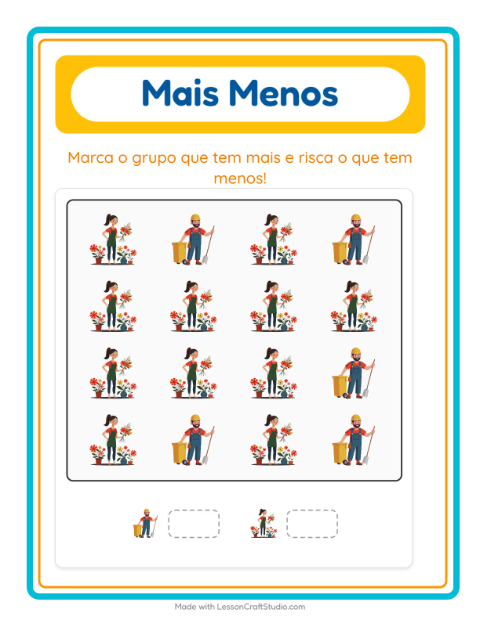 Pré-visualização da ficha de Mais Ou Menos com Profissões para Educação infantil (creche, 3-5 anos)