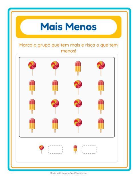 Pré-visualização da ficha de Mais Ou Menos com Sobremesas e doces para Educação infantil (creche, 3-5 anos)