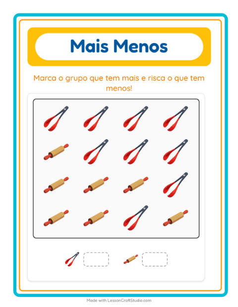 Pré-visualização da ficha de Mais Ou Menos com Utensílios de cozinha para Educação infantil (creche, 3-5 anos)