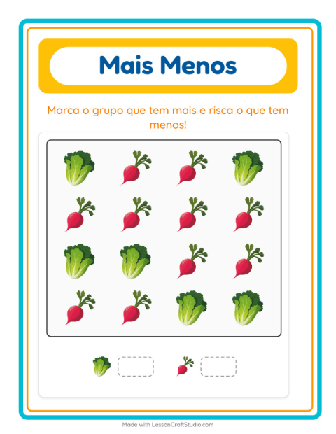 Pré-visualização da ficha de Mais Ou Menos com Vegetais para Educação infantil (creche, 3-5 anos)