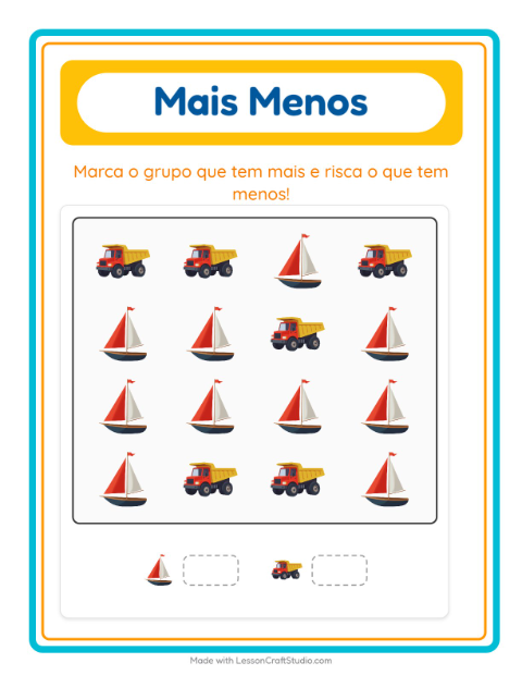 Pré-visualização da ficha de Mais Ou Menos com Veículos para Educação infantil (creche, 3-5 anos)