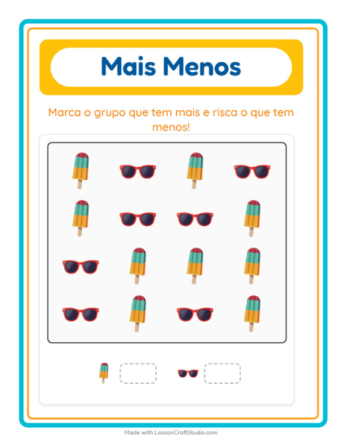 Pré-visualização da ficha de Mais Ou Menos com Verão para Educação infantil (creche, 3-5 anos)