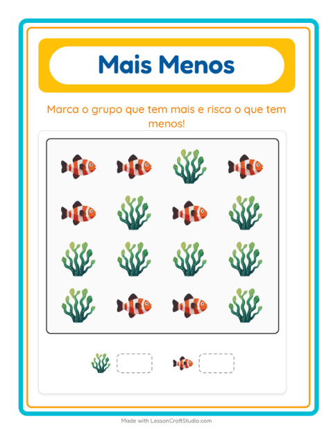 Pré-visualização da ficha de Mais Ou Menos com Vida marinha para Educação infantil (creche, 3-5 anos)