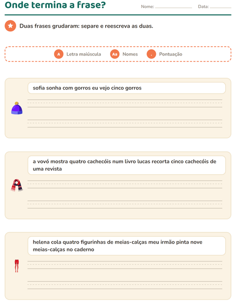 Pré-visualização da ficha de Maiúscula e pontuação com Acessórios para 2º ano do ensino fundamental