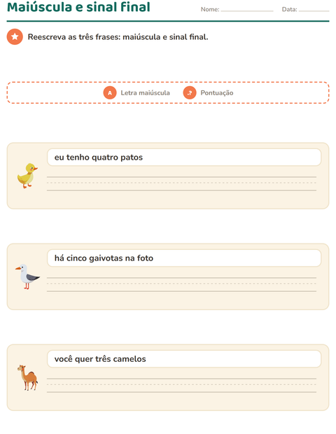 Prévia: Reescreva a frase com maiúscula inicial e sinal de pontuação