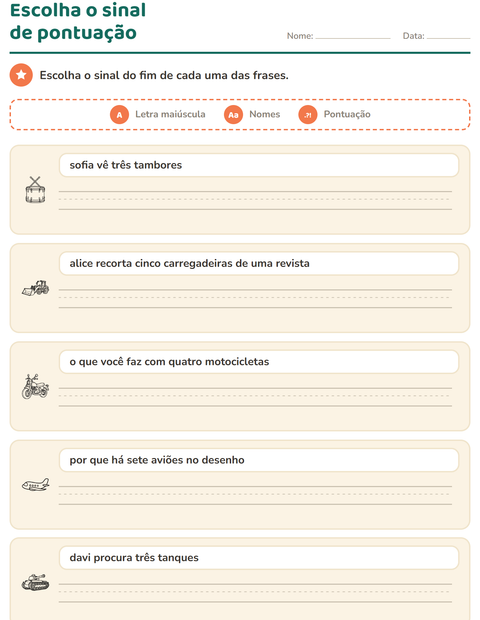 Pré-visualização da ficha de Maiúscula e pontuação com Brinquedos PB para 2º ano do ensino fundamental
