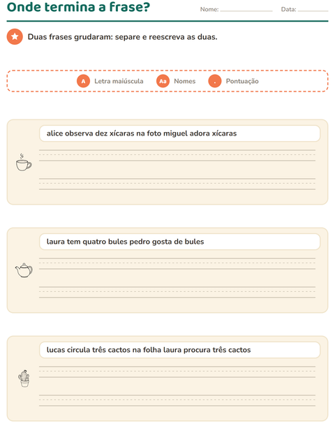 Pré-visualização da ficha de Maiúscula e pontuação com Casa PB para 2º ano do ensino fundamental