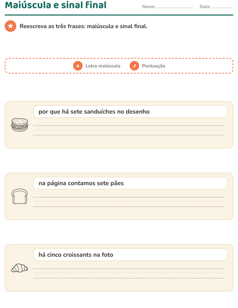 Pré-visualização da ficha de Maiúscula e pontuação com Comida PB 3 para 2º ano do ensino fundamental