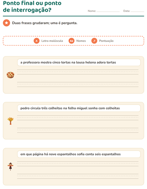 Pré-visualização da ficha de Maiúscula e pontuação com Dia de Ação de Graças para 2º ano do ensino fundamental