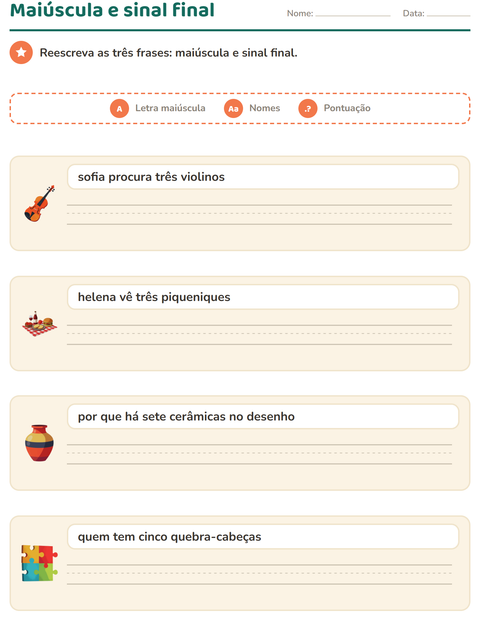 Pré-visualização da ficha de Maiúscula e pontuação com Atividades para 2º ano do ensino fundamental