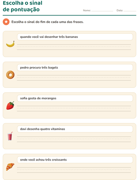 Pré-visualização da ficha de Maiúscula e pontuação com Café da manhã para 2º ano do ensino fundamental