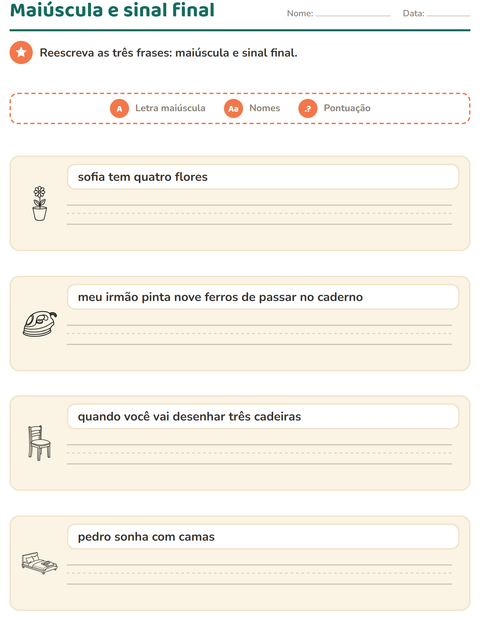 Pré-visualização da ficha de Maiúscula e pontuação com Casa PB 2 para 2º ano do ensino fundamental