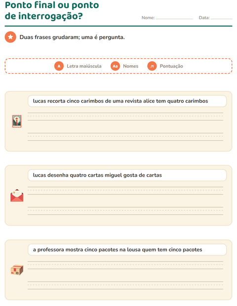Pré-visualização da ficha de Maiúscula e pontuação com Correios para 2º ano do ensino fundamental