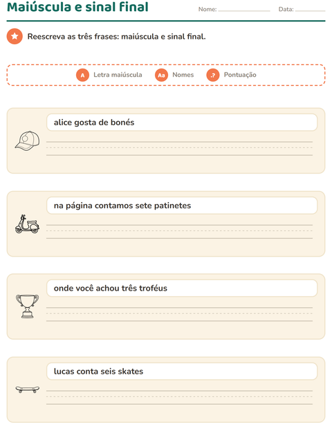 Pré-visualização da ficha de Maiúscula e pontuação com Esportes PB para 2º ano do ensino fundamental