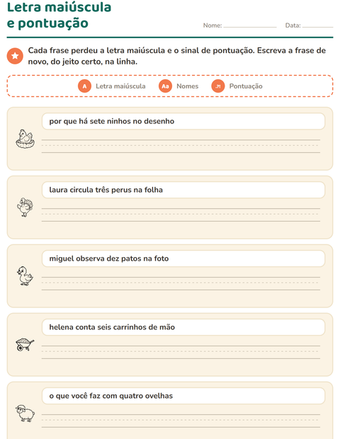 Pré-visualização da ficha de Maiúscula e pontuação com Fazenda PB para 2º ano do ensino fundamental