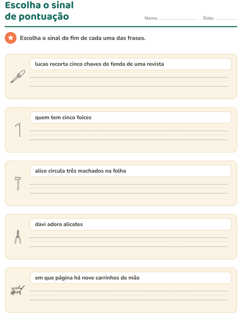 Pré-visualização da ficha de Maiúscula e pontuação com Ferramentas PB para 2º ano do ensino fundamental