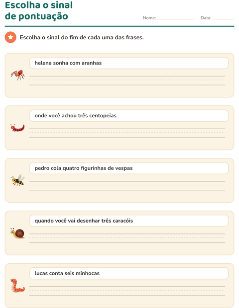 Pré-visualização da ficha de Maiúscula e pontuação com Insetos e bichos para 2º ano do ensino fundamental