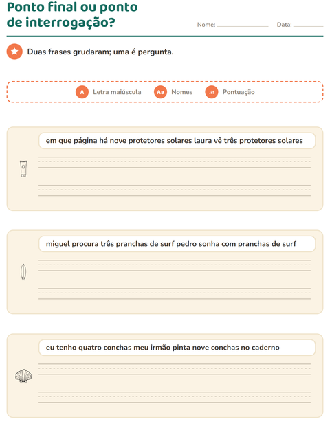 Pré-visualização da ficha de Maiúscula e pontuação com Praia PB para 2º ano do ensino fundamental